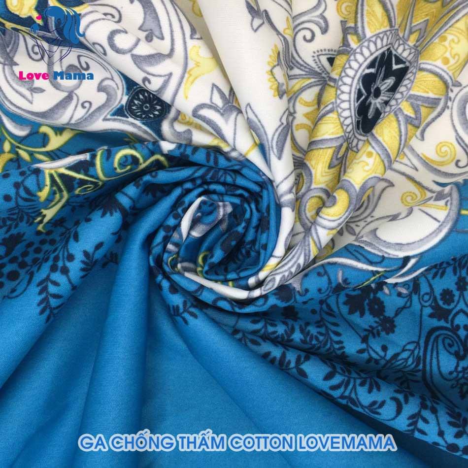 Drap chống thấm họa tiết hoa vẽ cổ điển xanh biển màu sáng